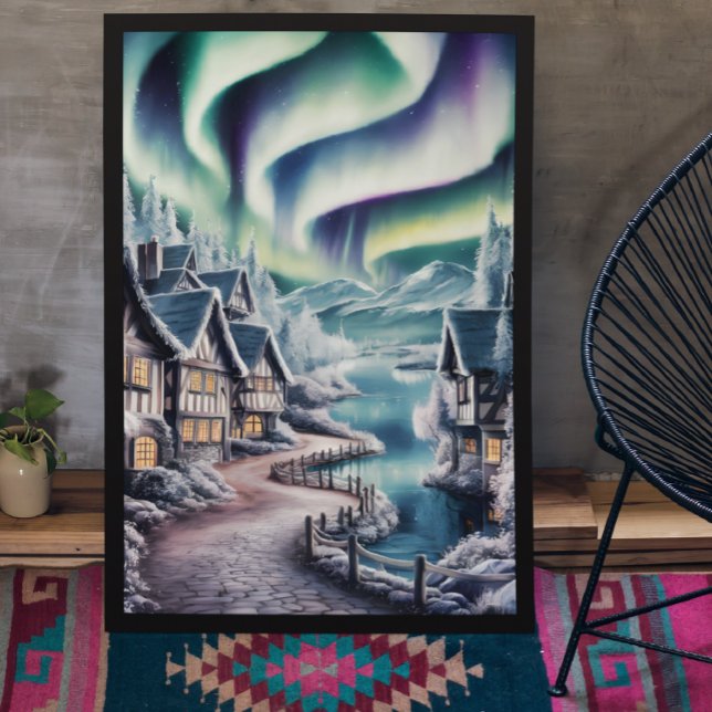 Poster Lumières du Nord sur une maison de charme (Créateur téléchargé)
