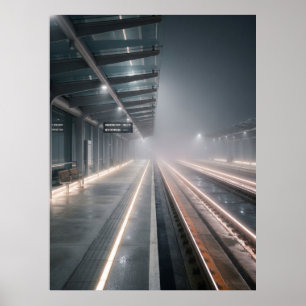 Poster Lumières nocturnes de la gare embrumée