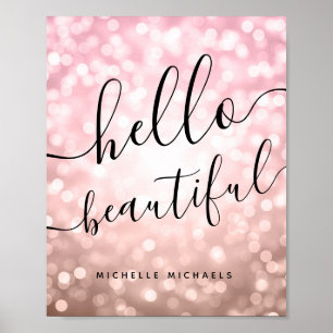 Poster Lumières or Rose personnalisées "Hello Beautiful"