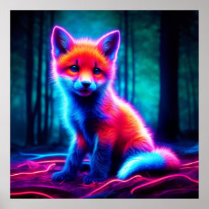 Poster Luminescent renard animal profond bois foncé