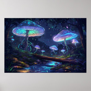 Poster Luminosité de forêt mystique - Champignon biolumin