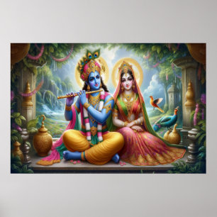 Poster Luminous Gods Art : Krishna Radha, Couple Divin