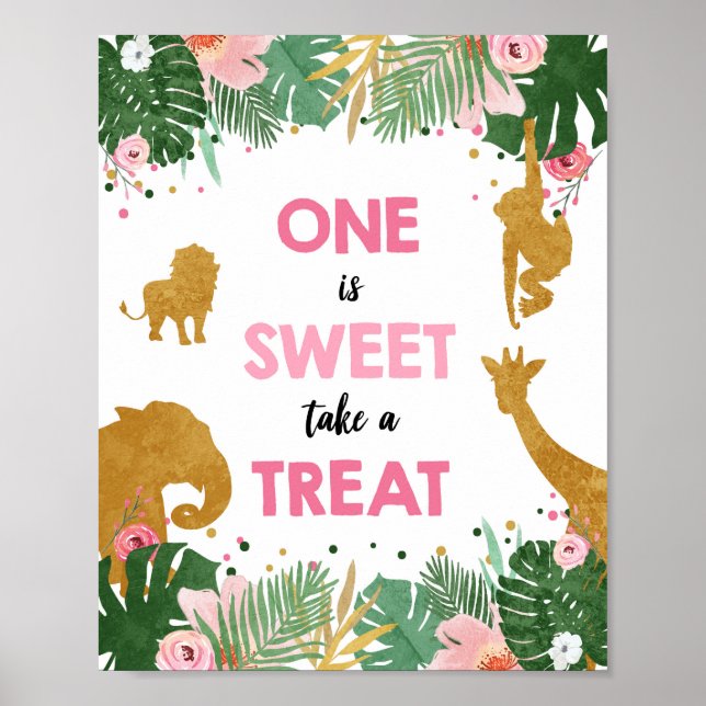 Poster L'un est Sweet Safari Animaux Fille Signal d'anniv (Devant)