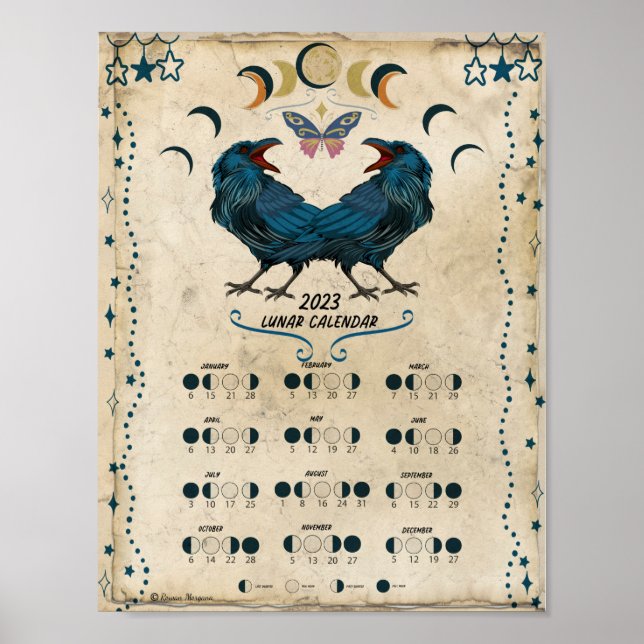 Poster LUNAR CALENDAR 2023, Lune de Corbeau, Wicca Witch  (Devant)
