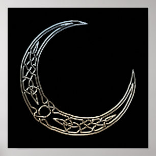Poster Lune à croissant celtique en argent et noir