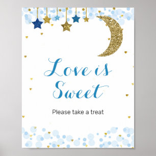 Poster Lune bleu aquarelle L'amour est signe doux