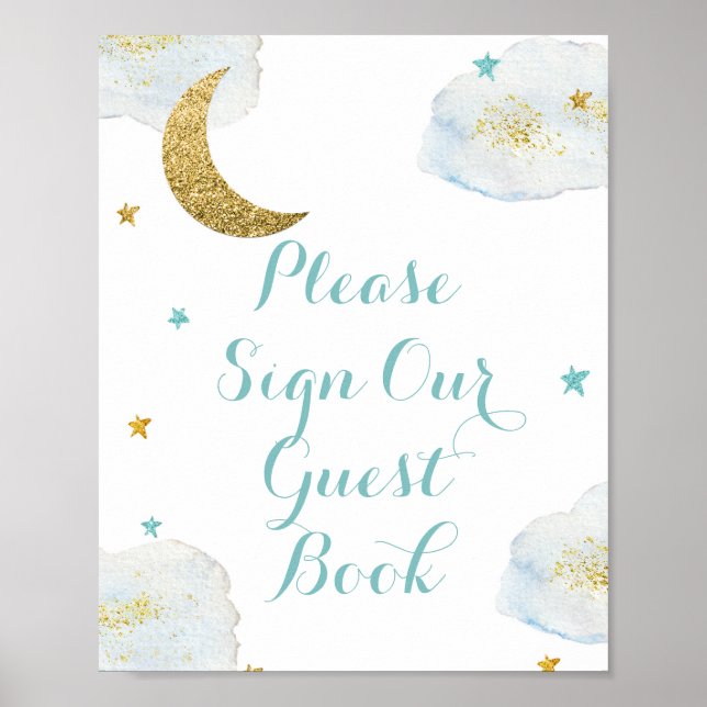 Poster Lune Bleue Moderne S'il vous plaît signer notre li (Devant)