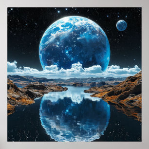 Poster Lune bleue vibrante
