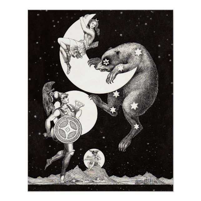 Poster Lune céleste ciel Univers Dieu Nuit Illustration (Devant)