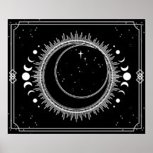 Lune croissante et Soleil avec Étoiles Noir et Bla