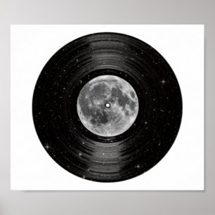 Poster Lune dans le disque de LP de vinyle de l'espace