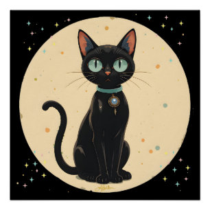 Poster Lune de chat noir atomique futuriste
