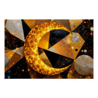 Lune de croissant d'or avec étoiles géométriques c