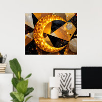 Lune de croissant d'or avec étoiles géométriques c