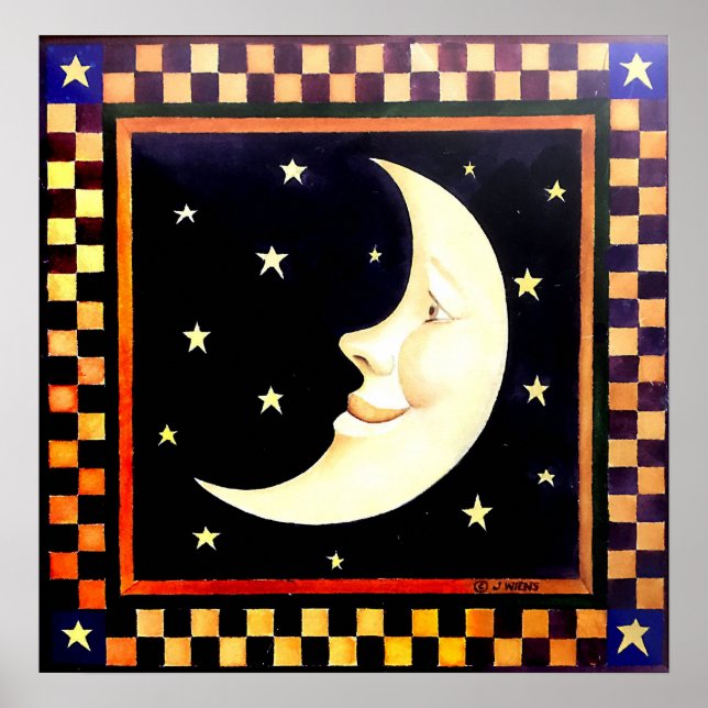 Poster Lune de croissant souriant (Devant)