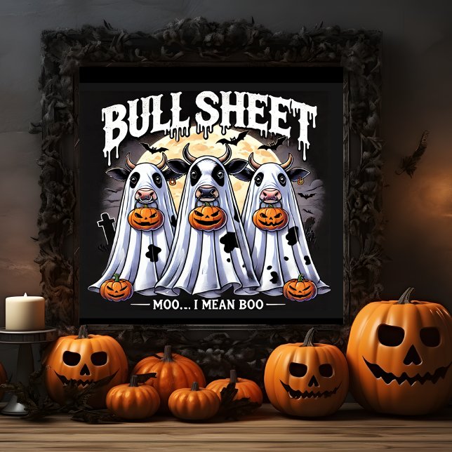 Poster Lune de feuille de taureau d'Halloween / Bulls Fun (Halloween Bull Sheet moo / Bulls Funny Poster)