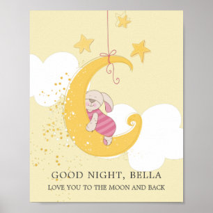 Poster Lune de lapin bébé doux personnalisée jaune