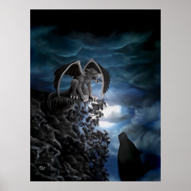 Poster Lune de loup - Loup avec Golem (Devant)