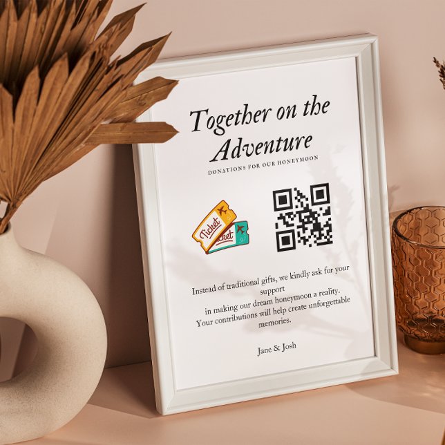 Poster Lune de miel Souhaite Mariage Fonds d'enregistreme (Honeymoon Wish Wedding Registry Fund Qr Code Gift Poster)