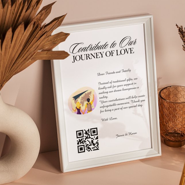 Poster Lune de miel Souhaite Registre Qr Code Mariage Cad (Honeymoon Wish Registry Qr Code Wedding Gift Poster)