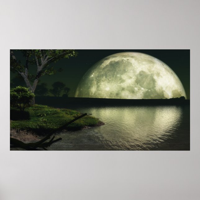 Poster Lune de récolte au-dessus du lac - Colossal (ou pl (Devant)