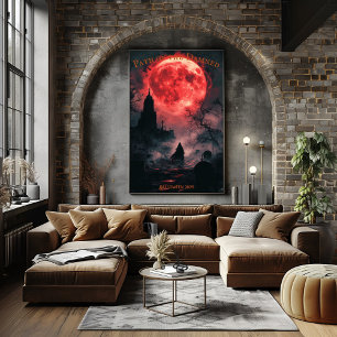 Poster Lune de sang Cimetière Halloween avec cape sombre