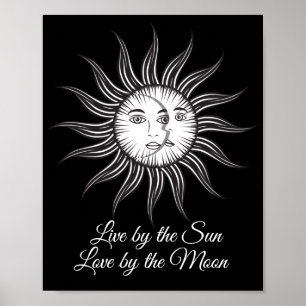 Poster lune de soleil céleste noir blanc simple graphique