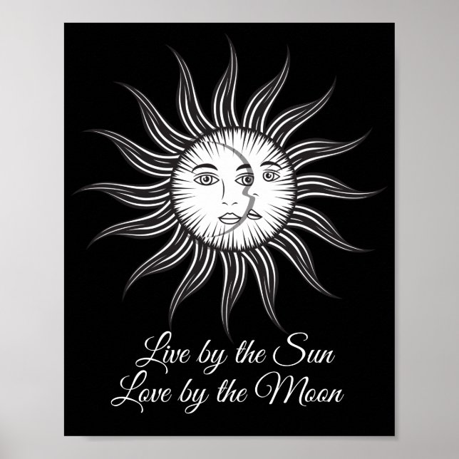 Poster lune de soleil céleste noir blanc simple graphique (Devant)