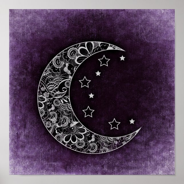 Poster Lune décorative et étoiles (Devant)