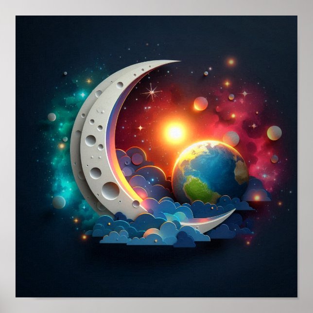 Poster Lune et étoiles (Devant)