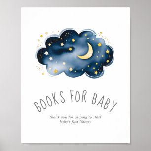 Poster Lune et étoiles Baby shower Livres pour bébé signe