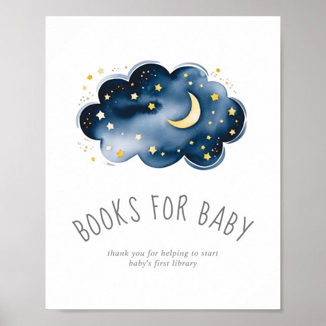 Poster Lune et étoiles Baby shower Livres pour bébé signe (Devant)
