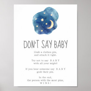 Poster Lune et étoiles ne pas dire Baby Game Sign