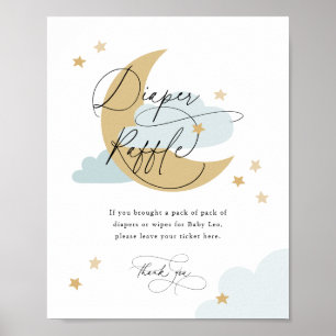 Poster Lune et étoiles Refoulage Signal Baby shower bleu