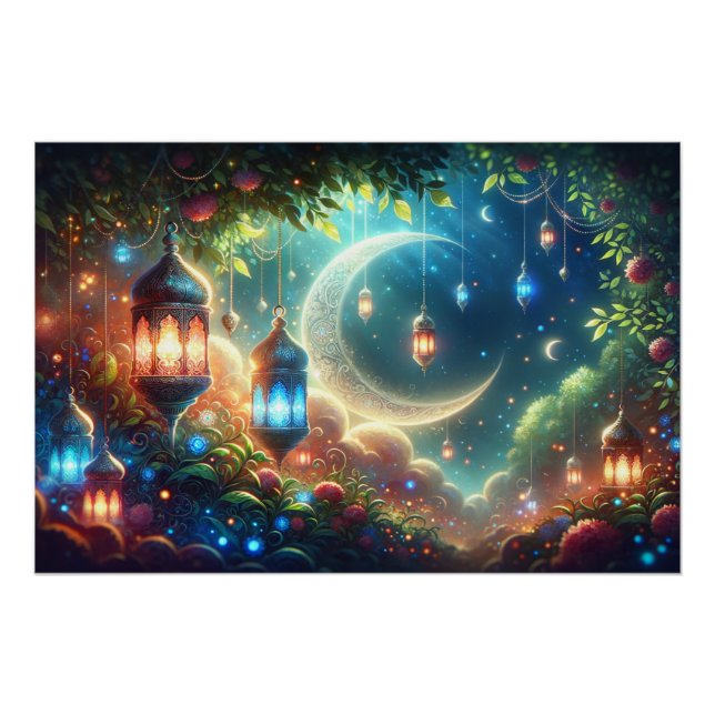 Poster Lune et lanternes magiques du Ramadan (Devant)