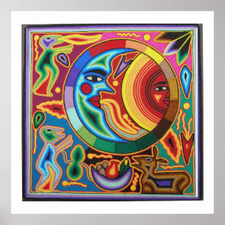 Poster Lune et Sun Mexican Folk Art