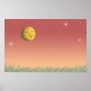 Poster Lune fantastique et ciel étoilé silencieux.