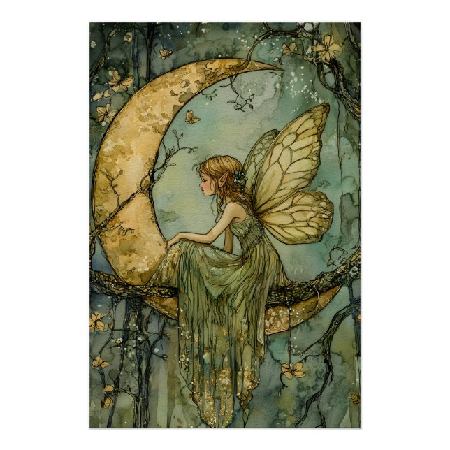Poster Lune Fée Et Croissant (Devant)