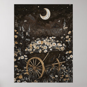 Poster Lune Fleur foncée Jardin Forêt de minuit