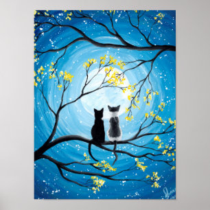 Poster Lune lunaire avec chats
