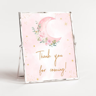 Poster Lune rose et étoiles Merci bébé pour venir