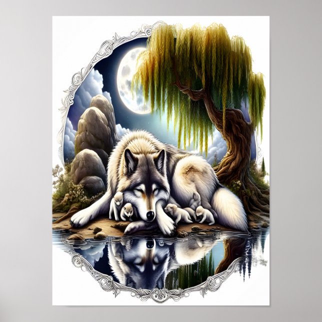 Poster Lune Sérénité Un Loup Slumpteur 12x16 (Devant)