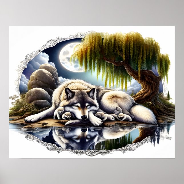 Poster Lune Sérénité Un Loup Slumpteur 20x16 (Devant)