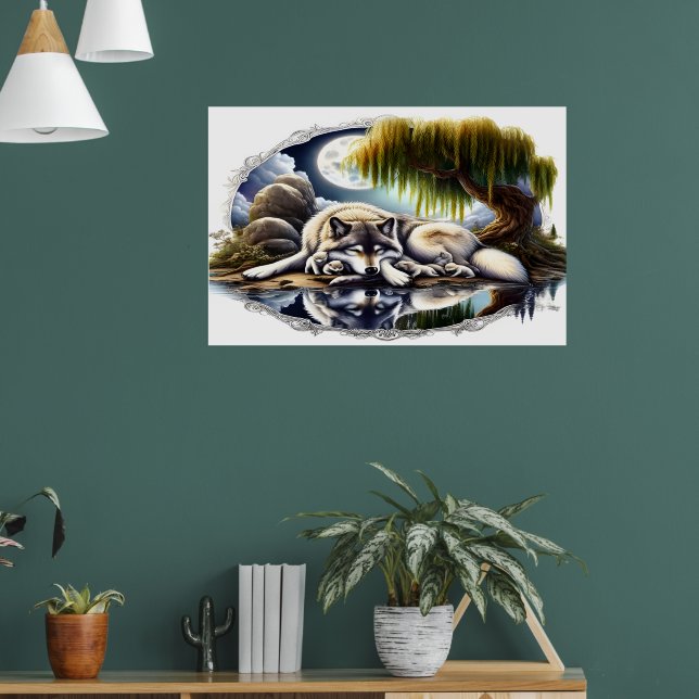 Poster Lune Sérénité Un Loup Slumpteur 36x24 (Salon 1)