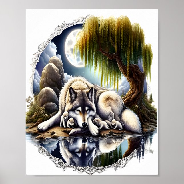 Poster Lune Sérénité Un Loup Slumpteur 8x10 (Devant)