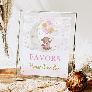 Poster Lune Teddy Ours rose Or Ballons Faveurs Signal