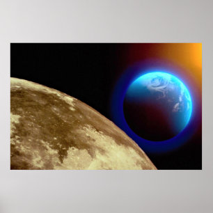 Poster Lune, terre et soleil