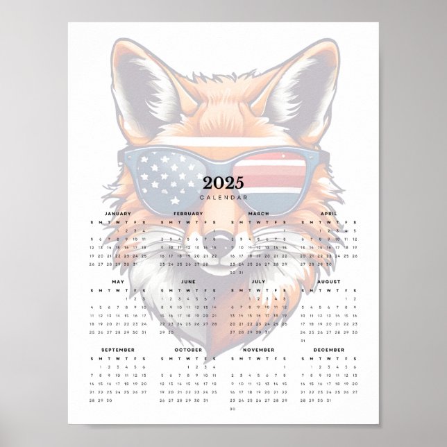 Poster Lunettes de soleil bleu blanc rouge renard patriot (Devant)