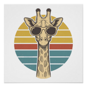 Poster Lunettes de soleil girafe vintage vecteur crépuscu