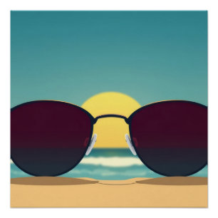 Poster Lunettes de soleil rétro de plage et soleil